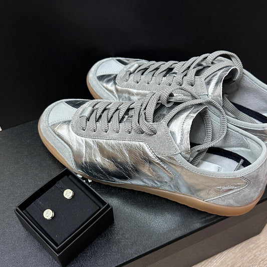Super Soft Bottom Leather Casual Silver German Training Shoes