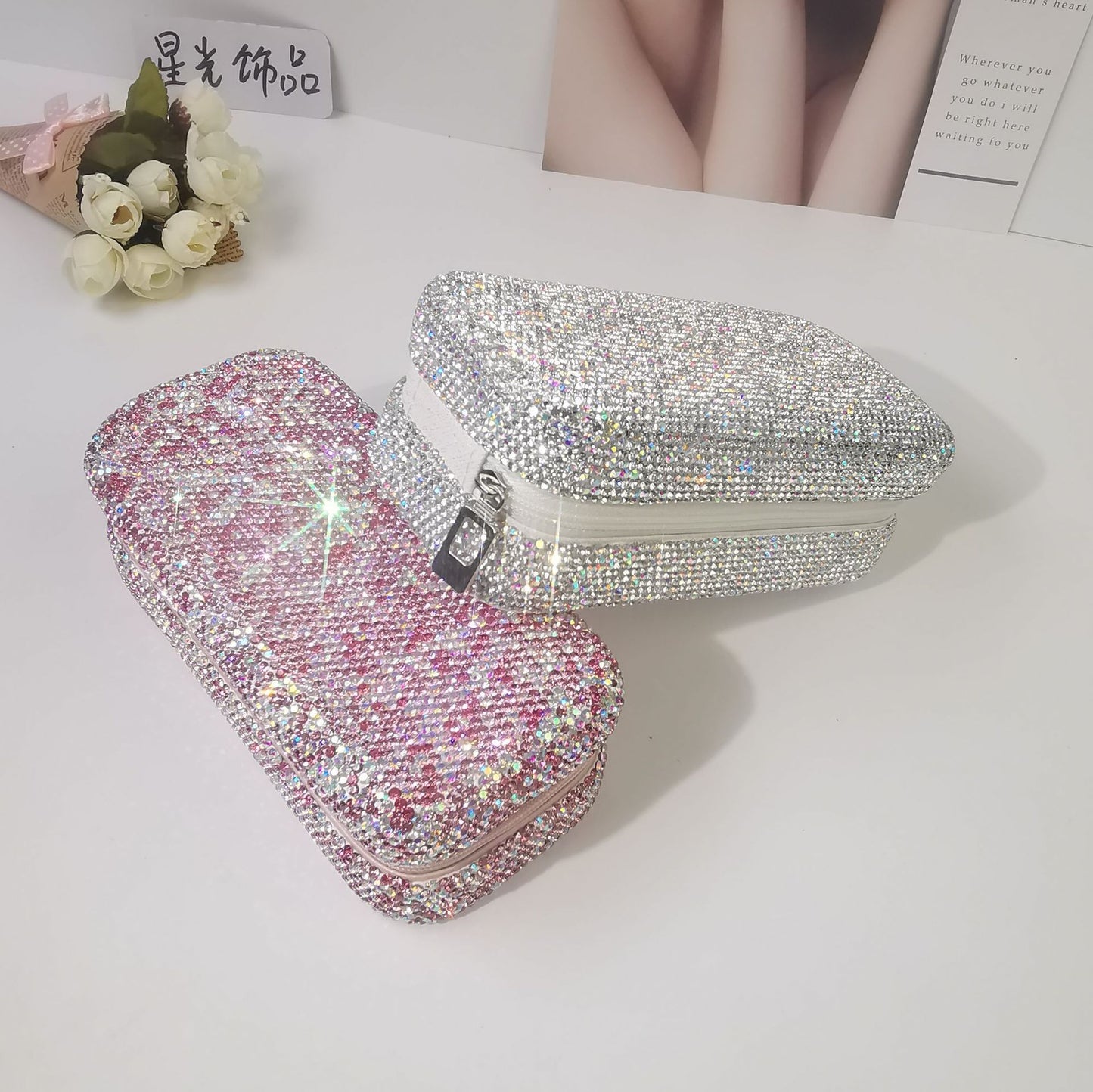 High-grade Rhinestone Portable Candy Color Rectangular Jewelry Box