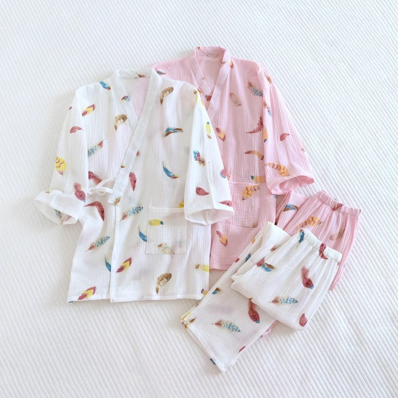 Spring And Autumn Thin Cotton Home Wear Set With Laces, Sauna Suit