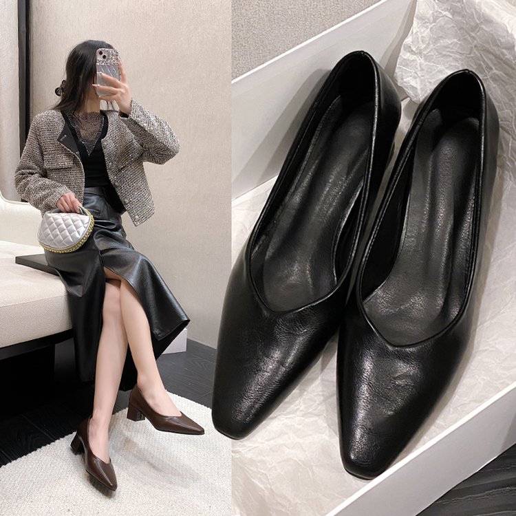 French Retro Square Toe Mid-heel Shoes Women