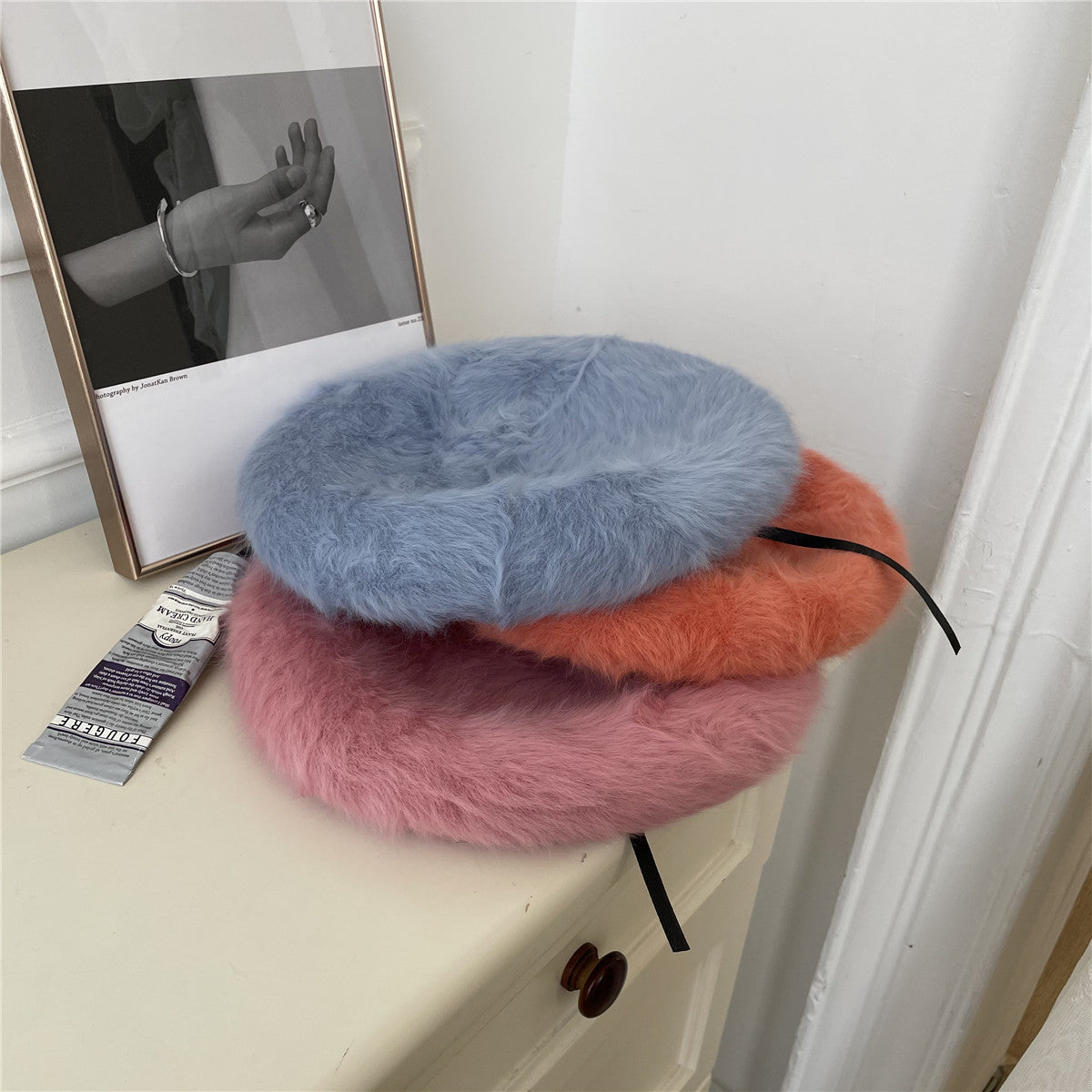 Puffy Fluffy Rabbit Plush Beret Female Filler