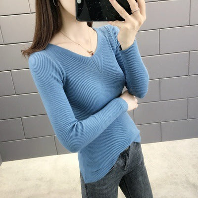 Women's Slim-fit Long-sleeved Pullover Skinny V-neck Sweater