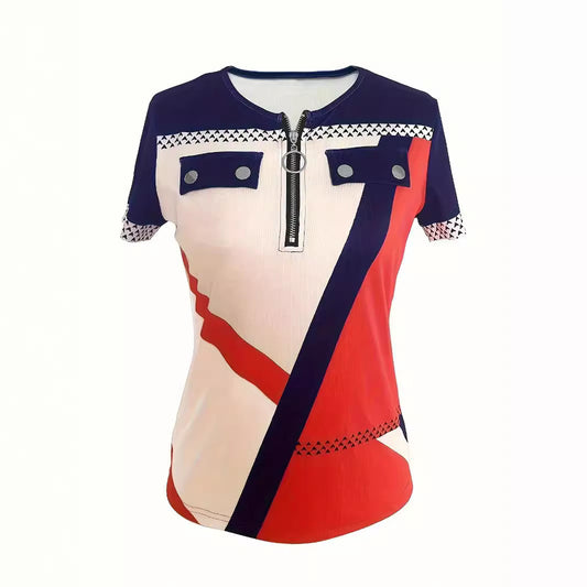 Moderigtig Tætsiddende T-shirt med Lynlås og Print til Kvinder