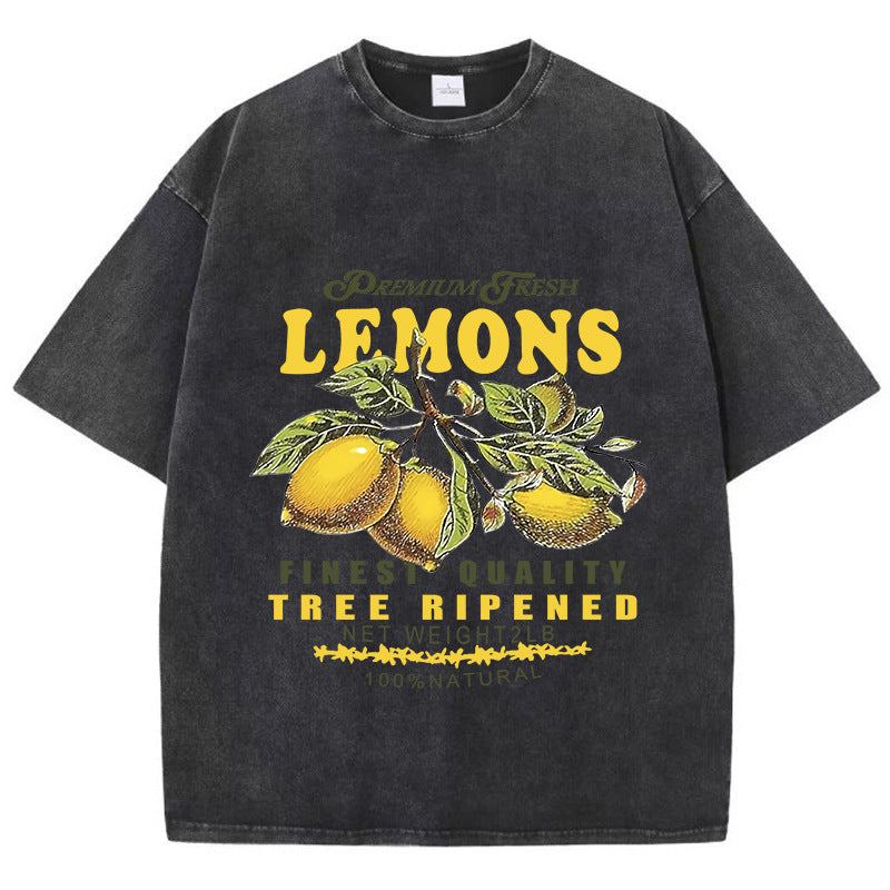 Women's Pickled Short-sleeved Cotton Premium Lemon Printing