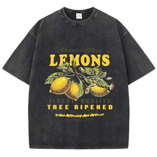 Women's Pickled Short-sleeved Cotton Premium Lemon Printing