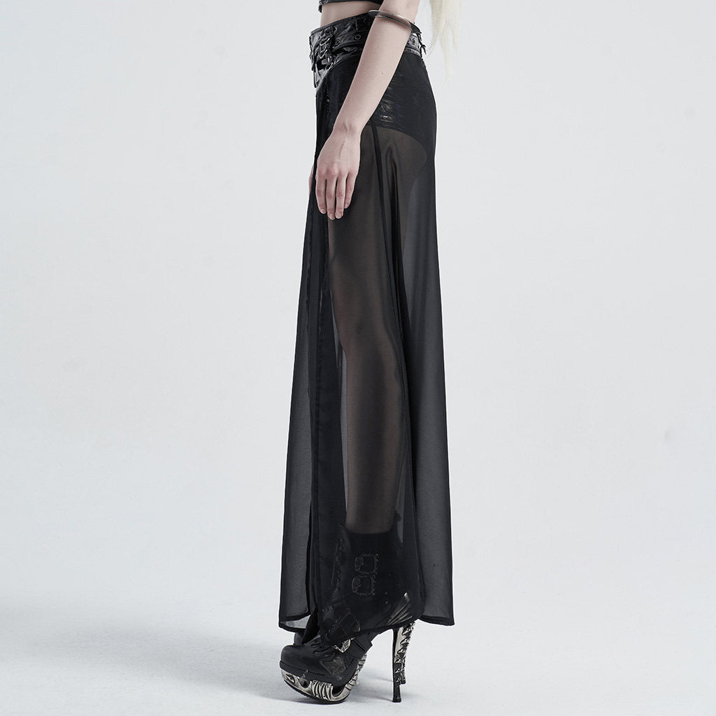 Punk-style Black Mesh Patchwork Faux Two-piece Skirt