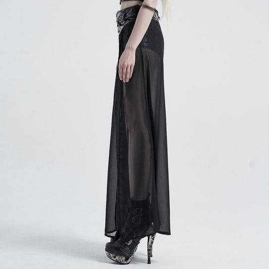 Punk-style Black Mesh Patchwork Faux Two-piece Skirt