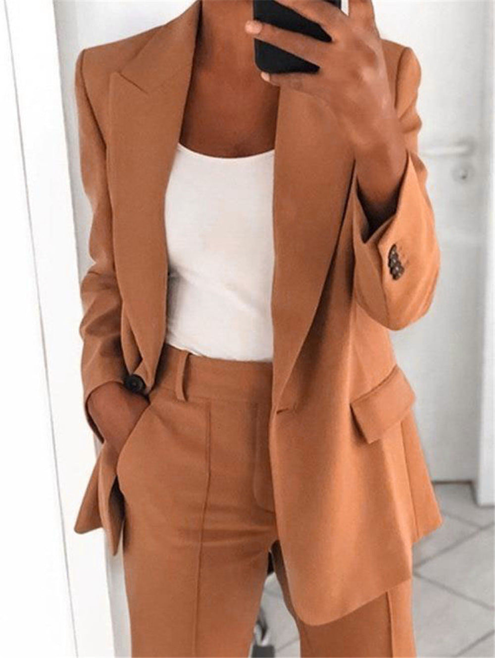 Pure Long Sleeveless Simple Draping Wide Leg Casual Suit