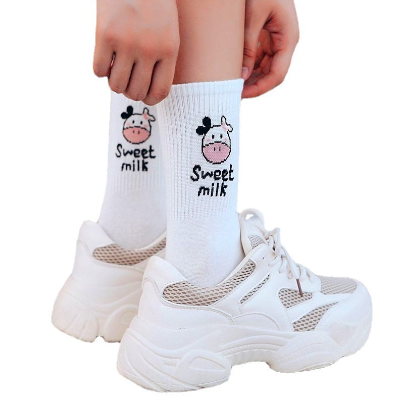 Women's Cartoon Printed Mid Tube Cotton Socks