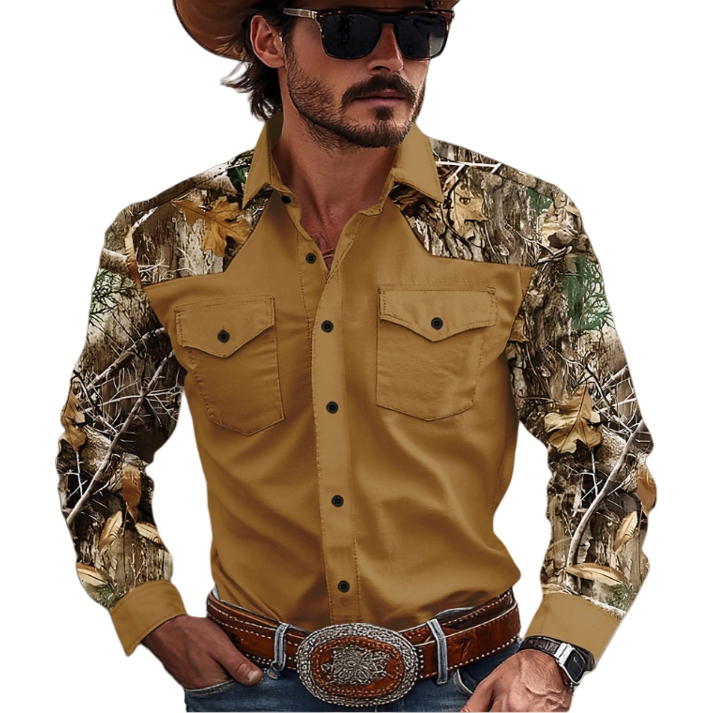 Mens Stylish Western-style Long-sleeve Shirt Top