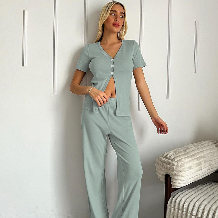 SpringSummer Brushed Knit Loose And Cozy Short-Sleeve Pants