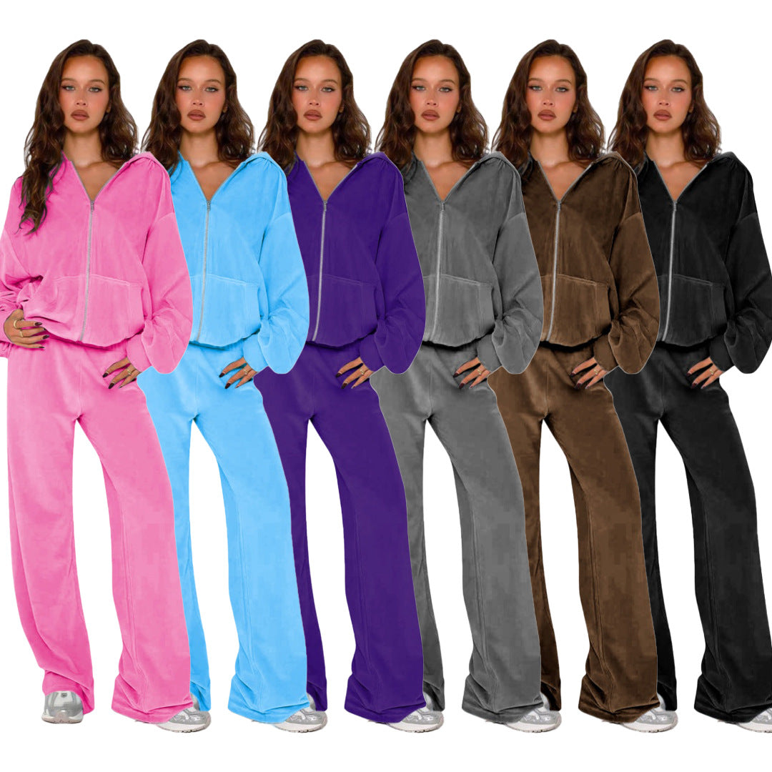 Women's New Fashion Fleece Hooded Two-Piece Set