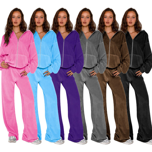 Women's New Fashion Fleece Hooded Two-Piece Set