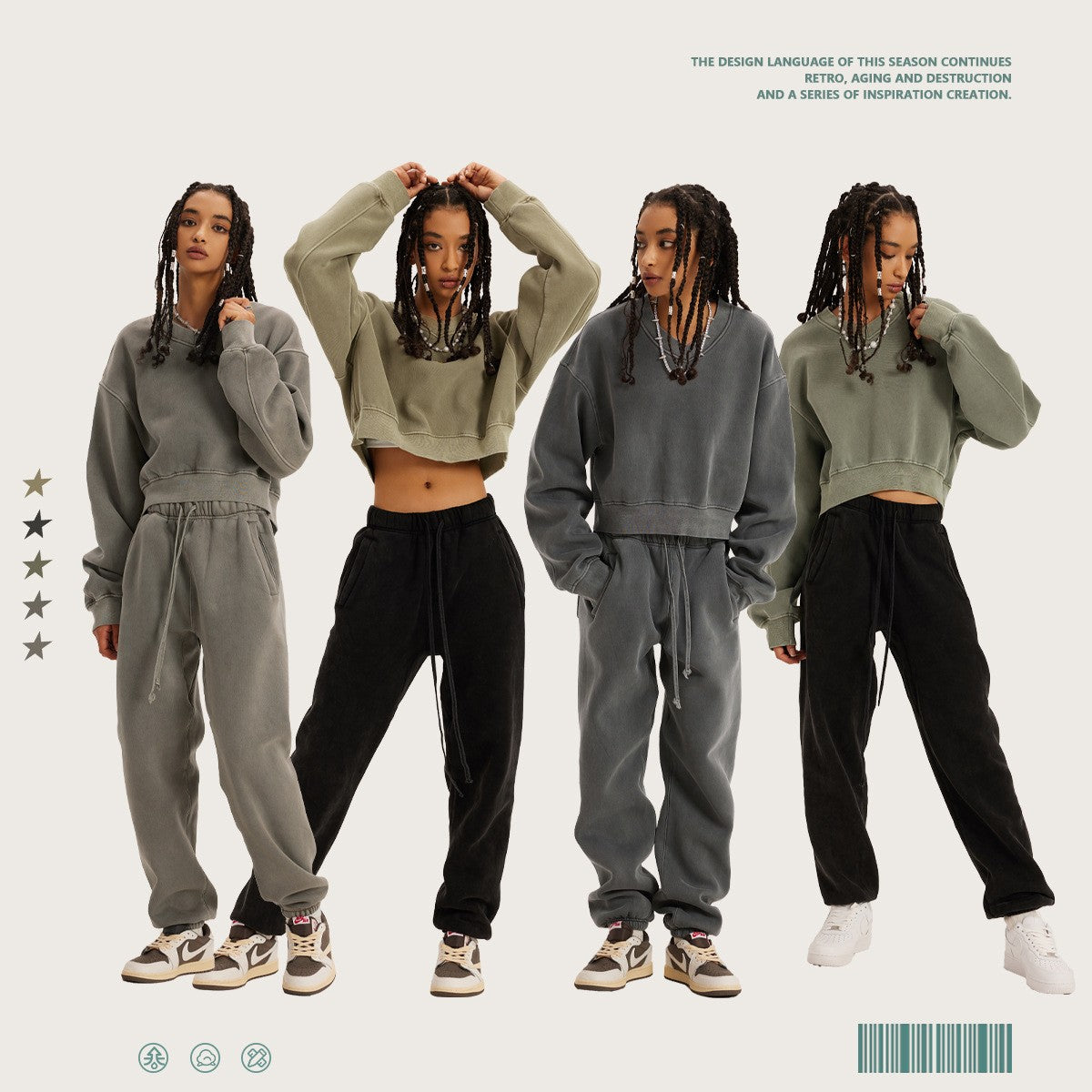 Vintage Wash And Fleece V-neck Hoodie