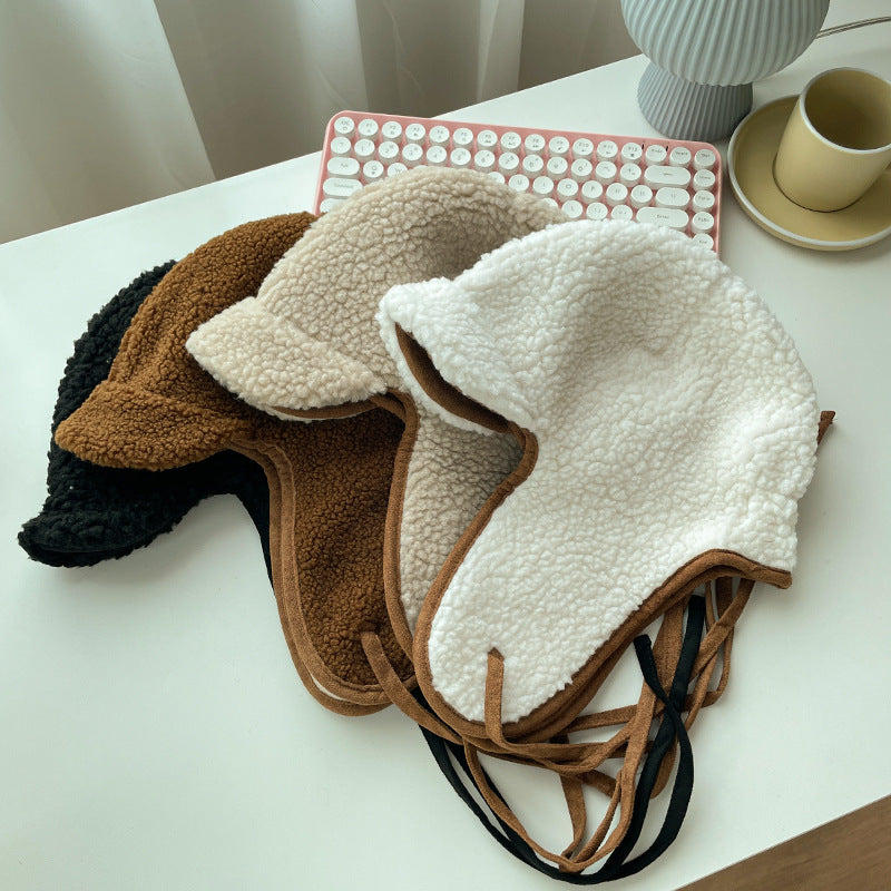 Lamb Wool Warm Ear Protection Cute Plush Bonnet