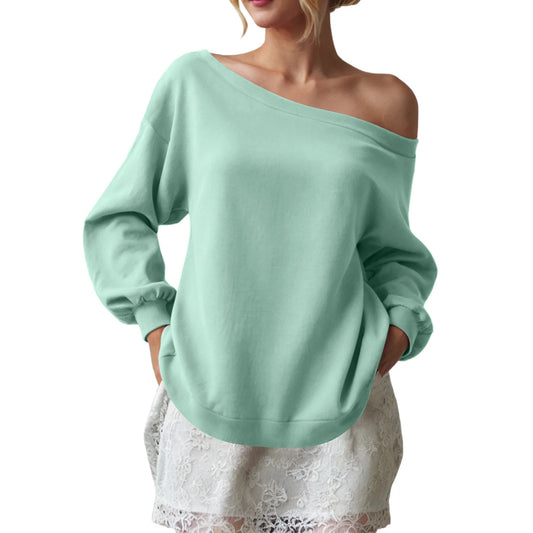 Women's Sweater Casual Solid Color Diagonal Collar