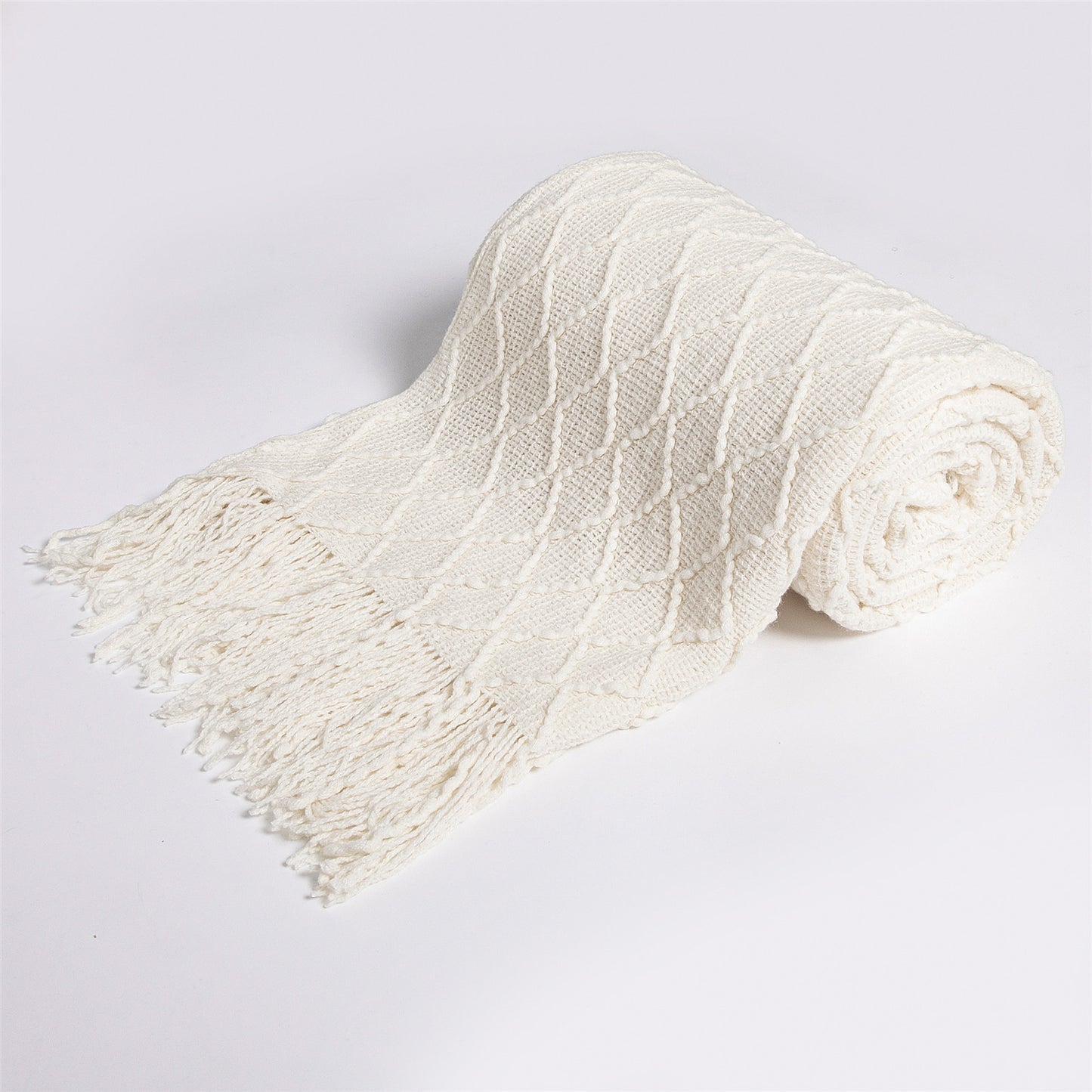 Nordic Pure Color Travel Nap Knitted Sofa Blanket Tassel