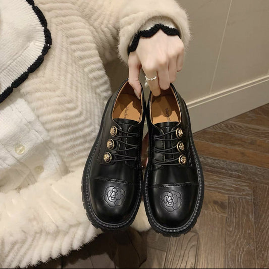 Niche Academic Style Black Block Heel Pumps