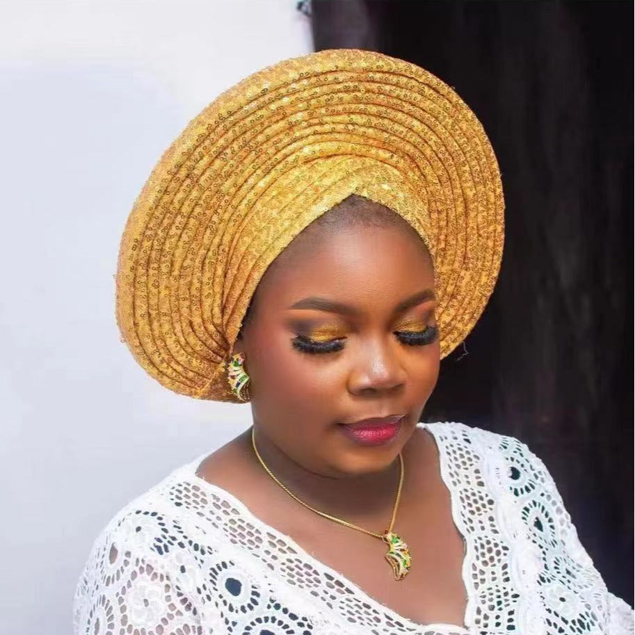 New Sequin Laminated Heavy Industry African Wedding Headscarf Toque