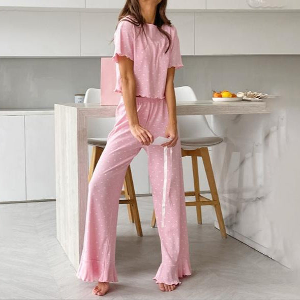 Loose Knitted Polka Dot Pajamas Two-piece Set