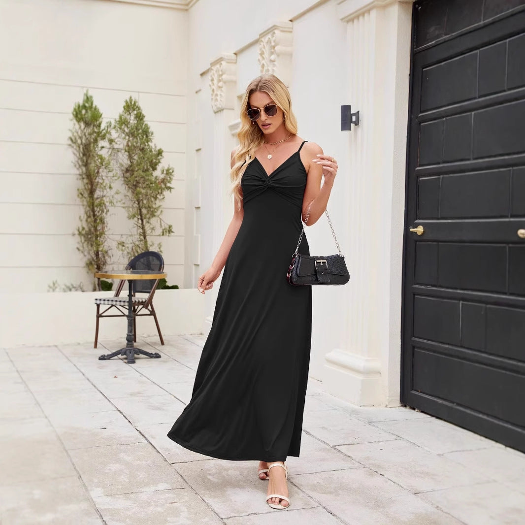 Womens Solid-Color Strap Casual Dress