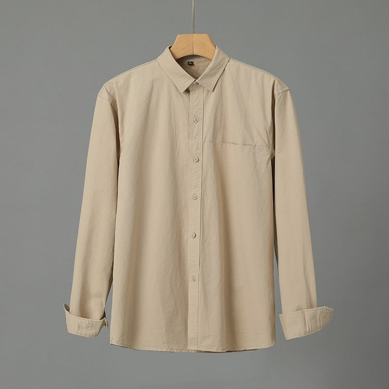 Casual Solid Color Men's Purified Cotton Long Sleeve Shirt