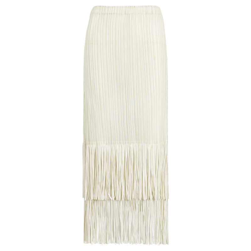 Pleated Tassel A- Line Skirt Mid-length