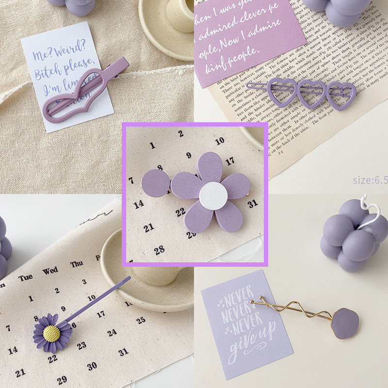 New Purple Girl Heart Pure Color Side Clip Flower Hairpin
