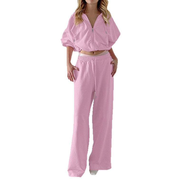 Long Sleeve Hoodie Coat Straight Sweatpants Two-piece Set