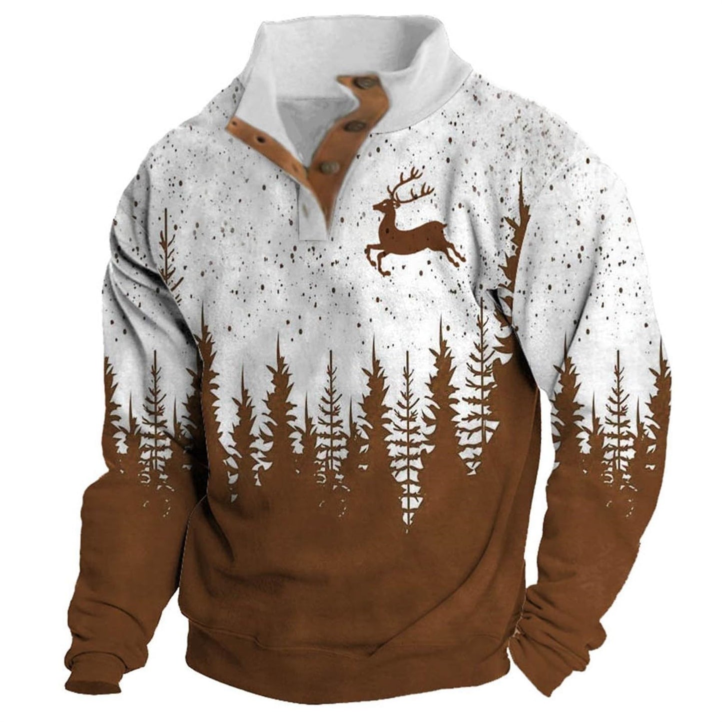 Herre Printet Casual Pullover Sweatshirt med 4 knapper fra Fashion Brand