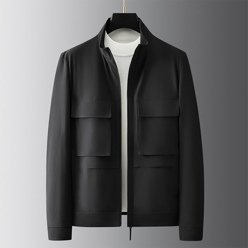 New Stand Collar Multi-pocket Fashion-black Cargo Jacket Coat