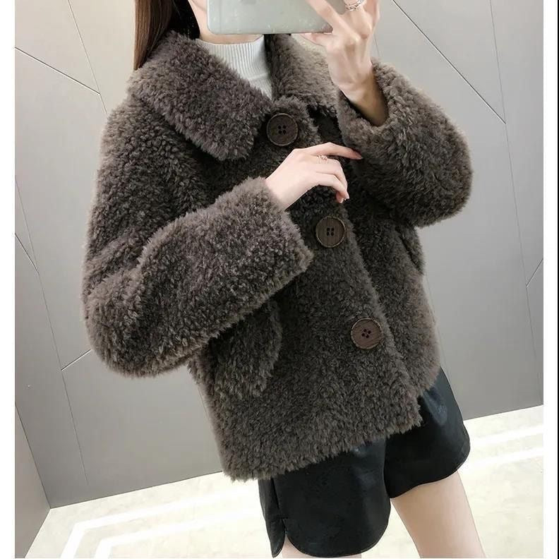 Womens Faux Lambswool Plush Fur Coat