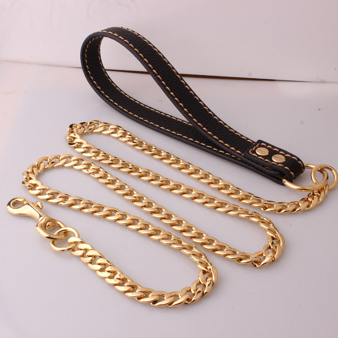 Gold Stainless Steel Full Welded NK Chain Leather Traction Rope