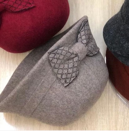 Women's Fashion Literature Bow Knot Solid Color Knitting Basin Hat