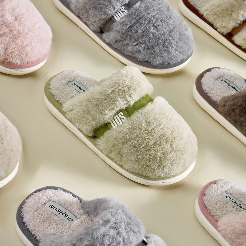Simple Plush Cotton Slippers Indoor Home Warm Slugged Bottom Soft And Comfortable