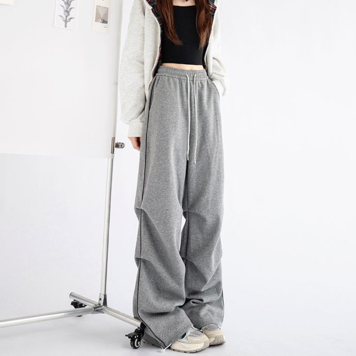 Womens Loose Straight-leg Wide-leg Pants With Reflective Stripes