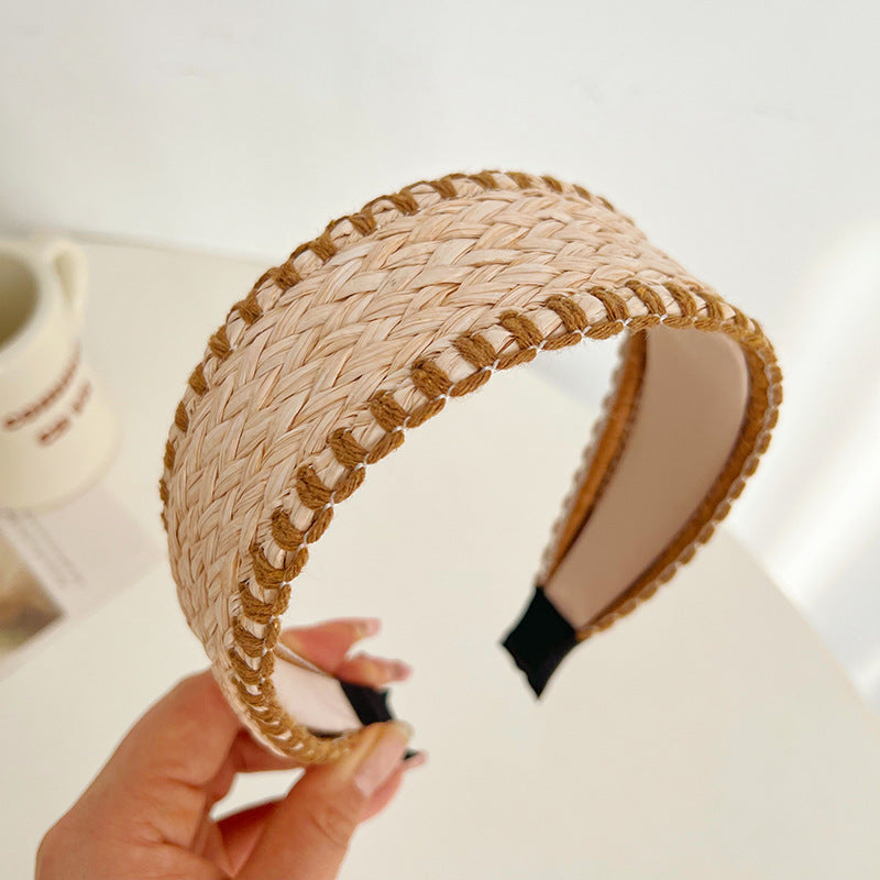 Bamboo Woven Wide Brim Hair Band Bohemian Straw Woven Head
