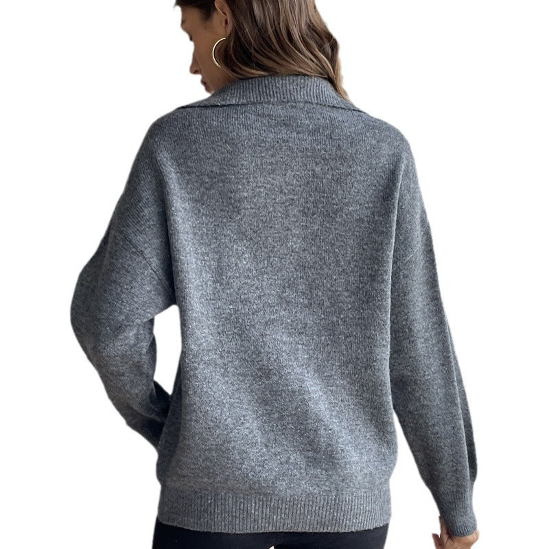 European And American Long-sleeved Knitwear Women's Tops Solid Color Casual Sweatshirt