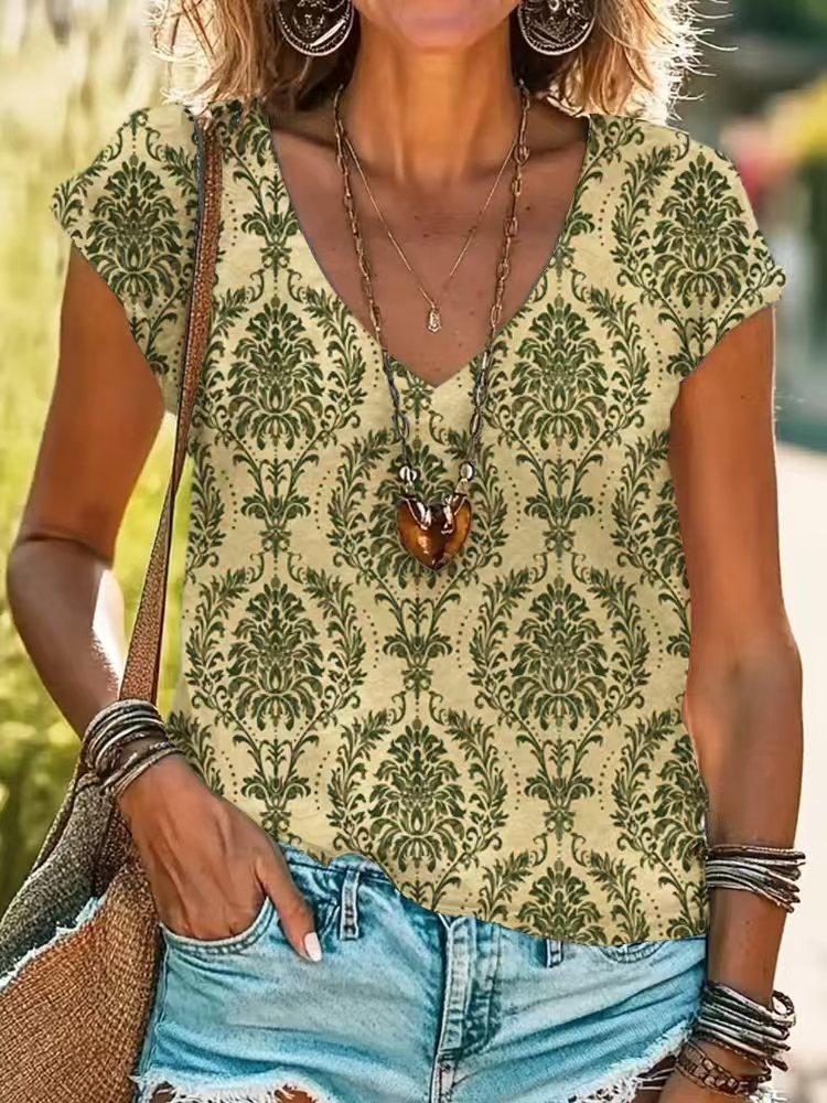 Casual Loose Fashion Digital Printing Multi-color Short Sleeve Women