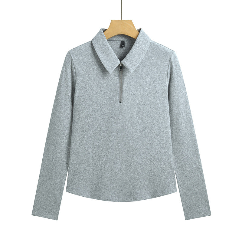 Womens Fashion Minimalist Slim-Fit Half-Zip T-Shirt