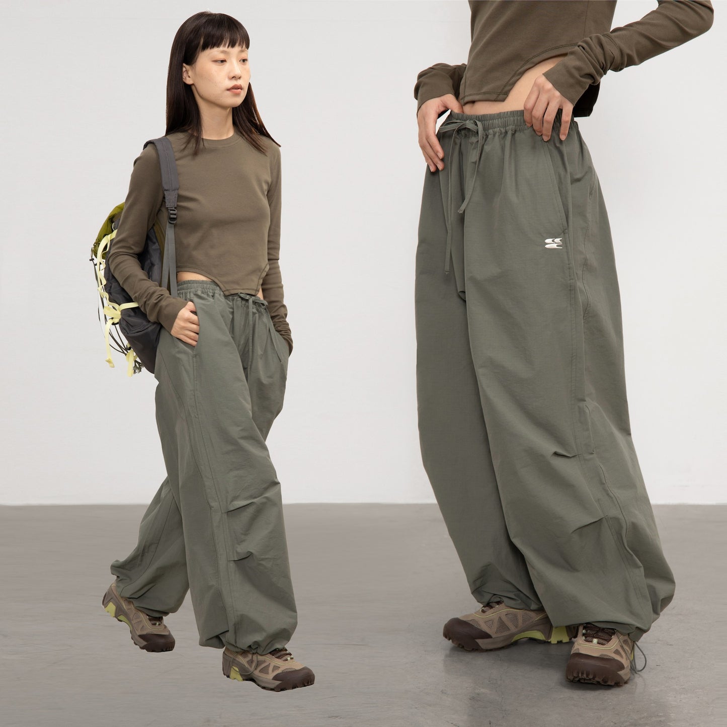 Grey-green American Trench Coat Wide-leg Sweatpants