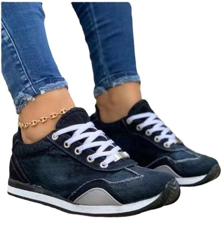Plus Size Sneakers Farvematchende Forår og Efterår Kilehæl Flade Damesko