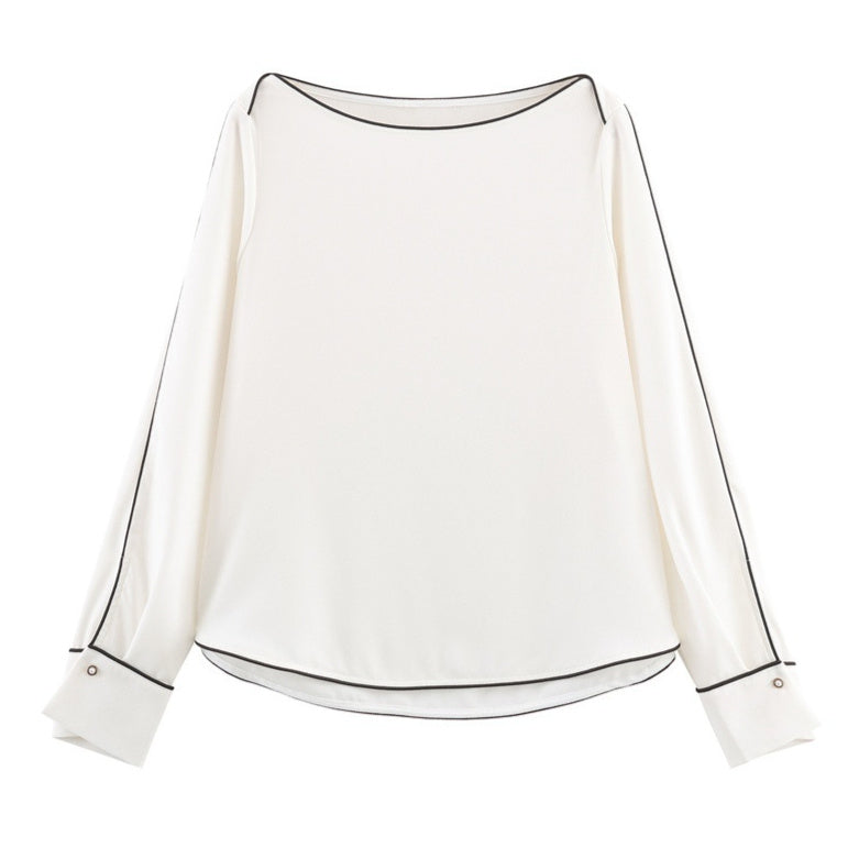 Color-block Trim Loose Pullover Blouse Women
