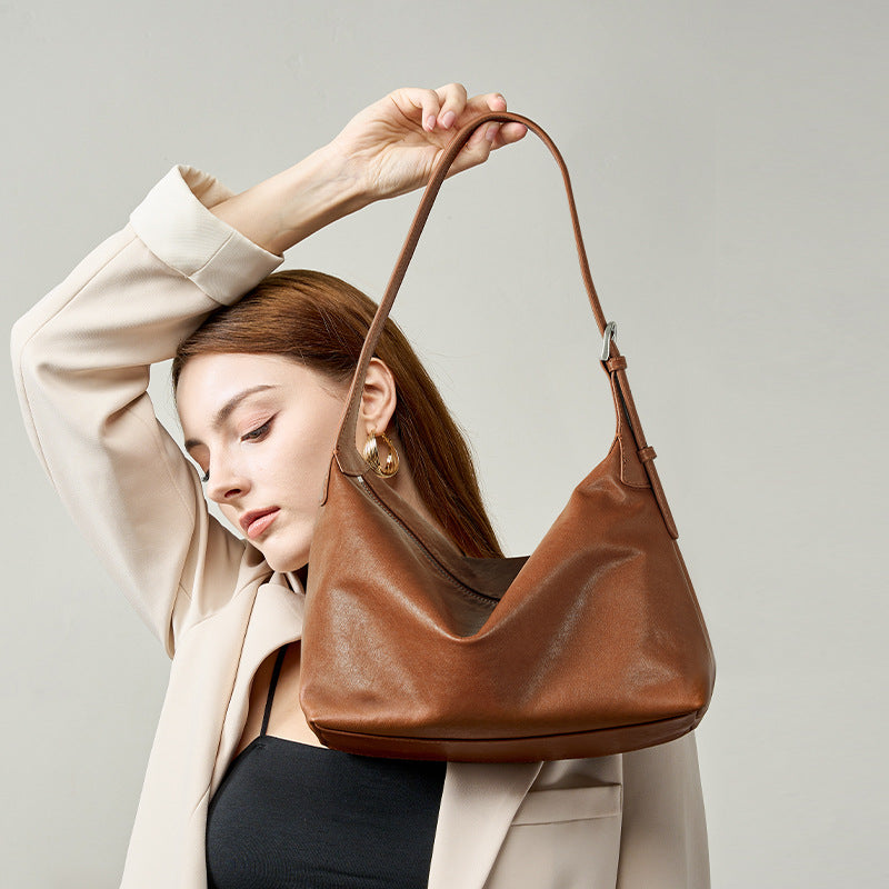 Retro First-Layer Vegetable-Tanned Leather Casual Shoulder Underarm Bag