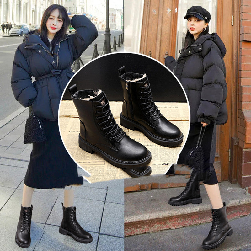 British Style Martin Boots Winter Plus Velvet Thick Cotton Shoes