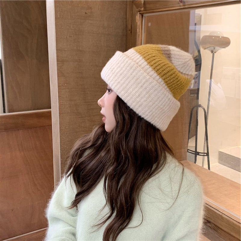 Versatile Small Color Matching Pullover Knitted Hat