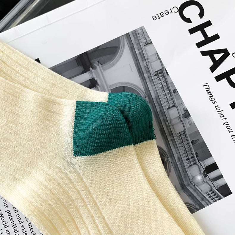 Socks Women's Red, Blue And Green Three-color Striped Trendy
