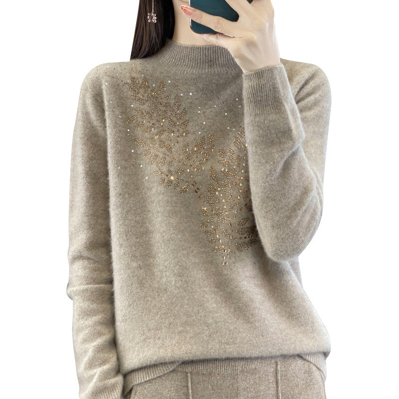 Women's Loose And Versatile Semi High Neck Knitted Sweater