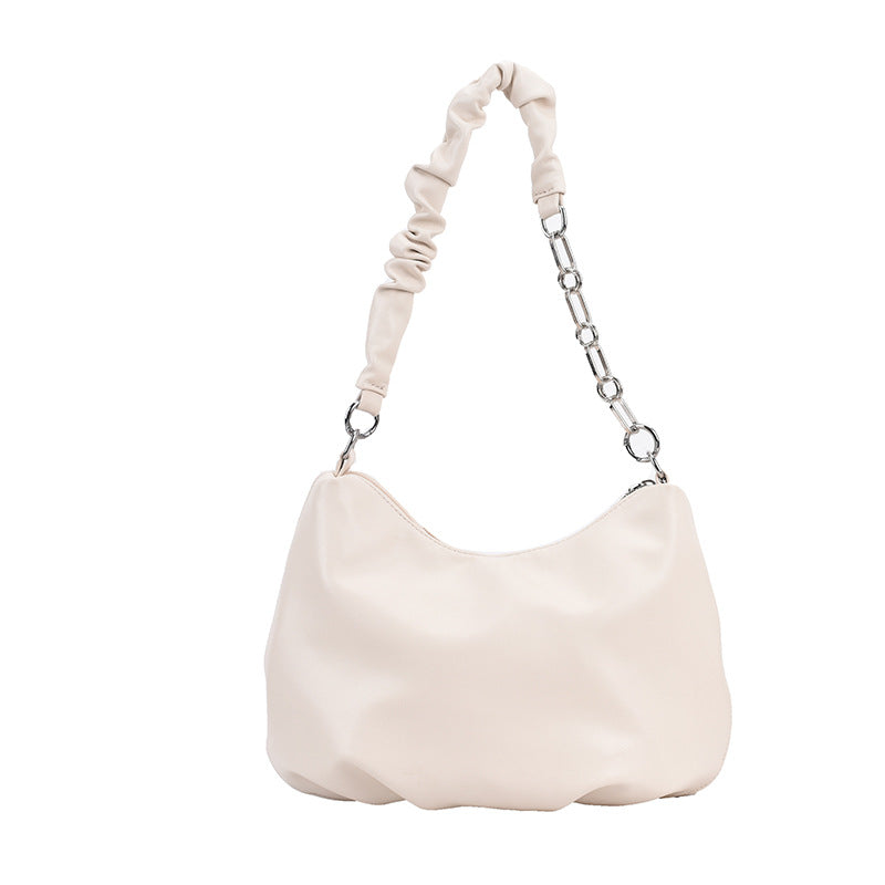 Soft Leather Pearl Chain Small Bag, Shoulder And Armpit Bag