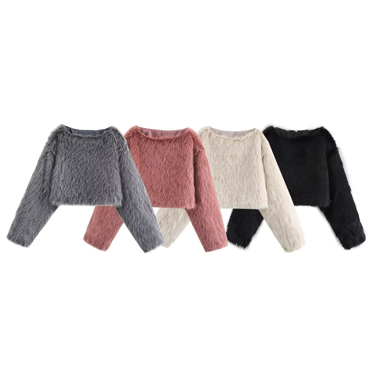 Loose Minimalist Short Cardigan With A Crew Neck And Long Sleeves